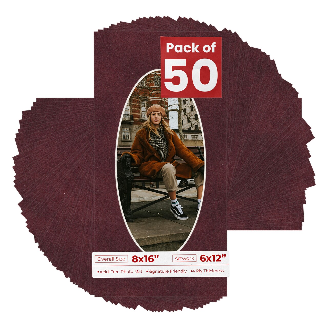 Dark Red Suede Mat Board for 8x16 Frames - Oval Opening for 6x12 Photos